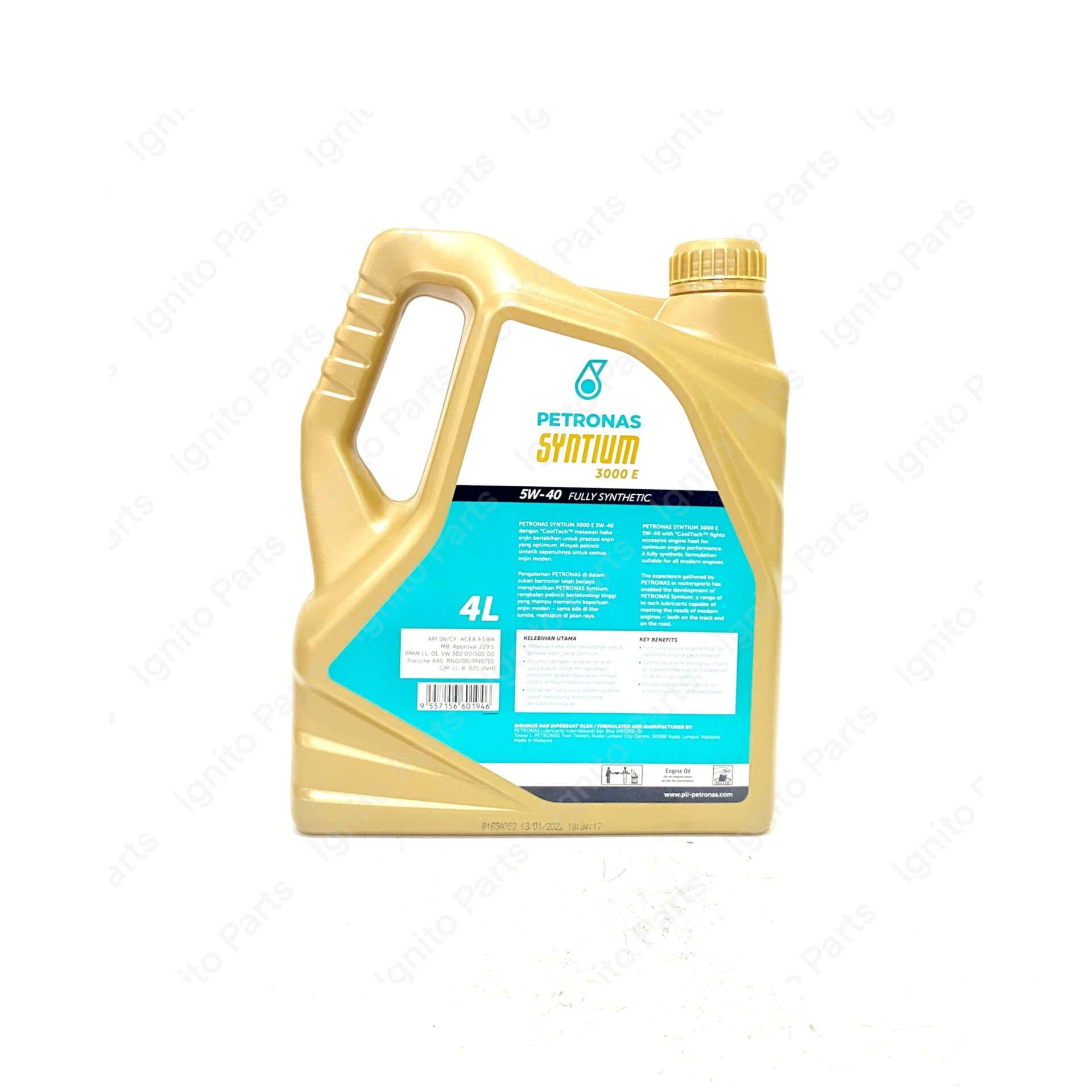 Petronas Syntium 3000 E SAE 5W-40, API SN/CF Fully Synthetic Engine Oil (4L) - Image 2